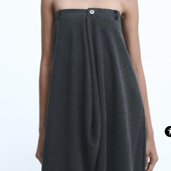 Zara Ruched Strapless Dress Grey NWT - Picture 9 of 9